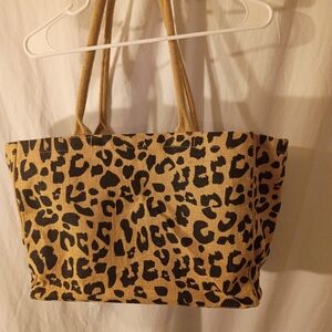 Leopard Print Canvas Tote Bag in Tan and Black - Women Bags